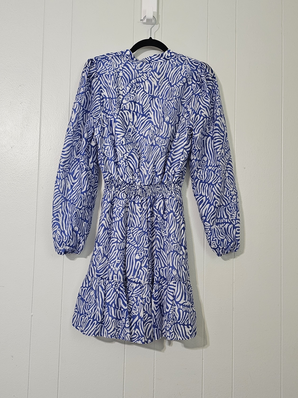 Lilly Pulitzer Blue White Zebra Print Linen Blend Mini Dress Size 6 Boho Preppy - Picture 3 of 10
